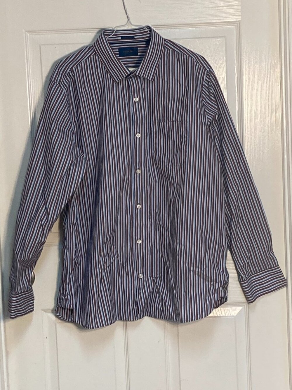 Men's dress shirt by Fairline multi color stripes regular fit sze XL